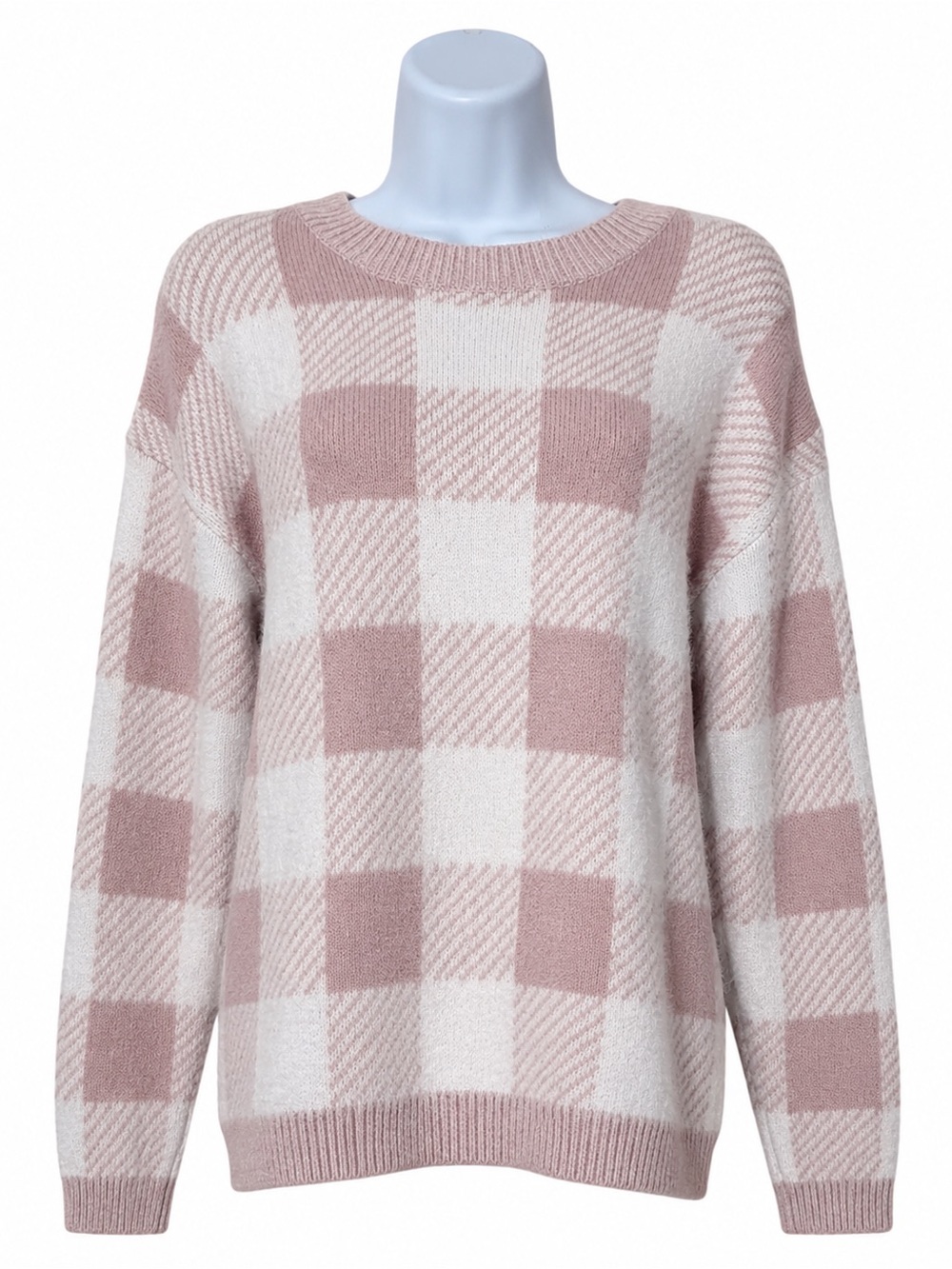 Verve Ami Pink & Cream Checkered Pullover Crewneck Sweater Size M